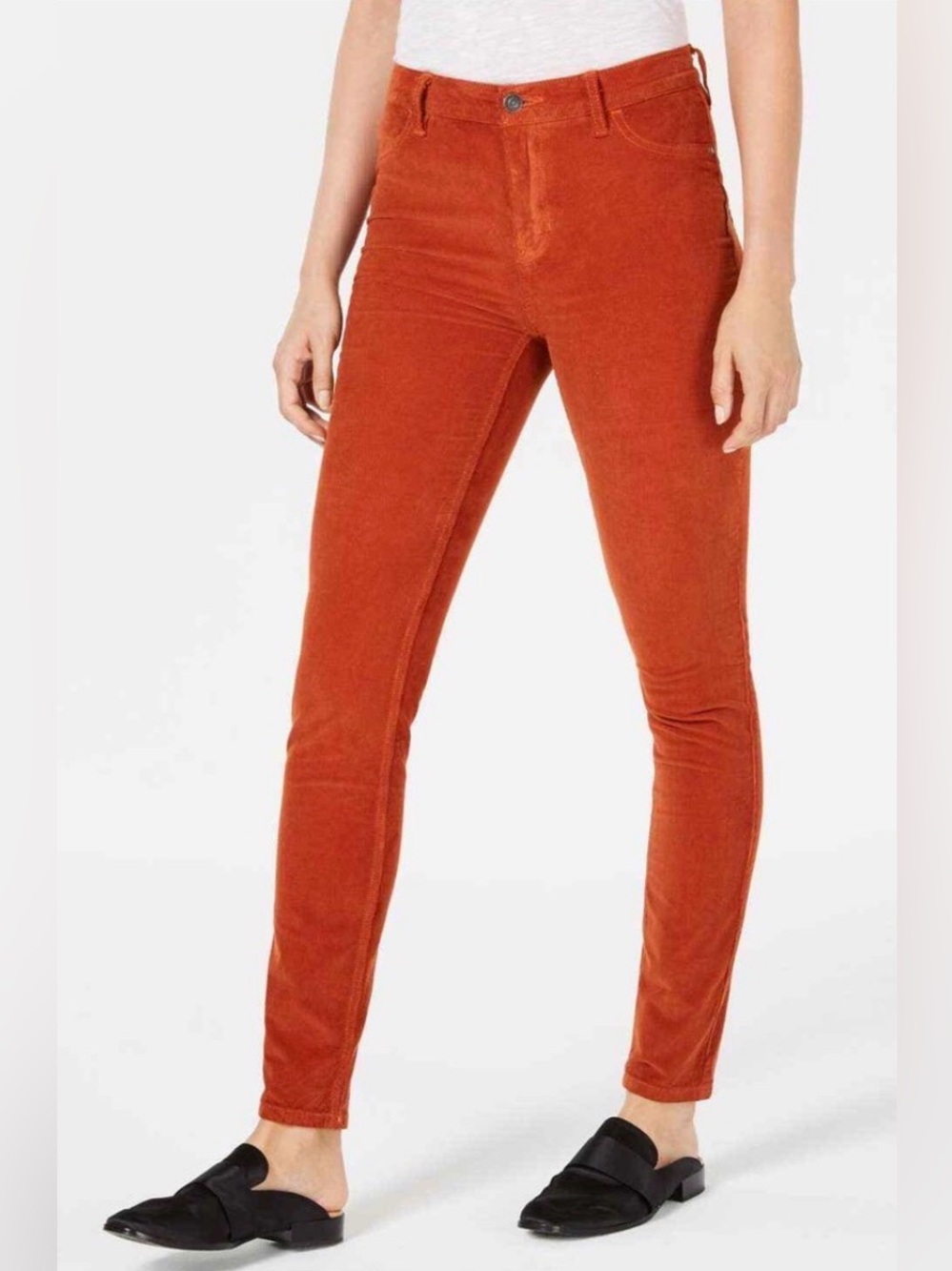 Free People Frayed Hem High-Rise Skinny Corduroy Pants in Fired Chestnut 29